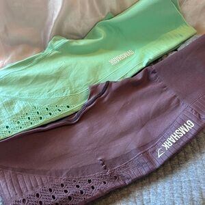 Two Gymshark leggings - Mint Green and purple.  New with defects